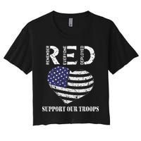 RED Friday Military Support Our Troops Heart Retro US Flag Women's Crop Top Tee