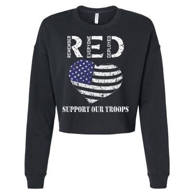 RED Friday Military Support Our Troops Heart Retro US Flag Cropped Pullover Crew