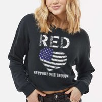 RED Friday Military Support Our Troops Heart Retro US Flag Cropped Pullover Crew