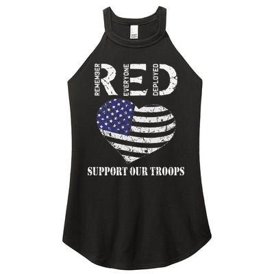 RED Friday Military Support Our Troops Heart Retro US Flag Women's Perfect Tri Rocker Tank