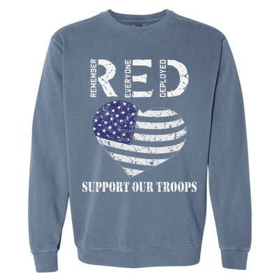RED Friday Military Support Our Troops Heart Retro US Flag Garment-Dyed Sweatshirt