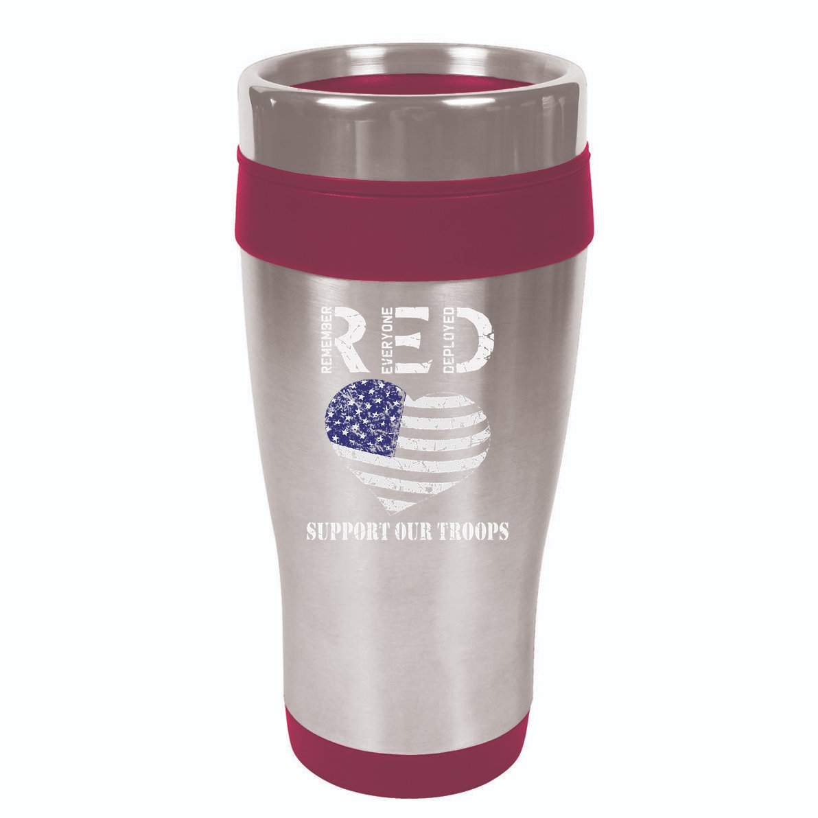 RED Friday Military Support Our Troops Heart Retro US Flag 16oz Travel Tumbler