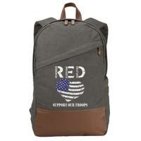 RED Friday Military Support Our Troops Heart Retro US Flag Cotton Canvas Backpack