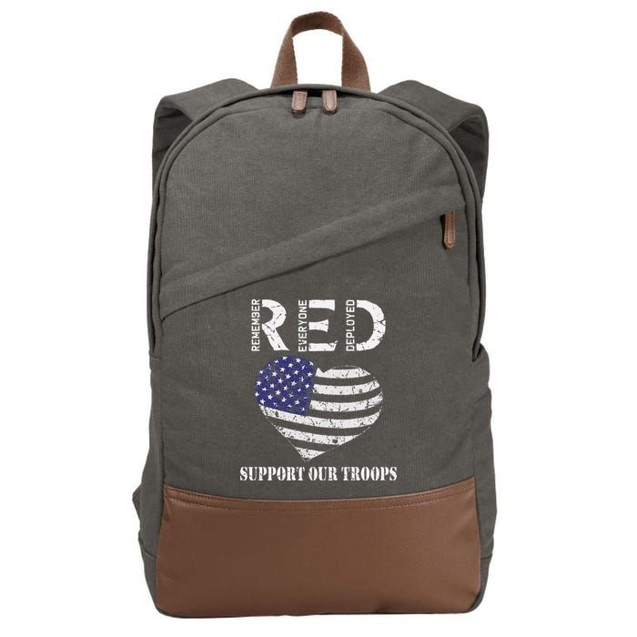 RED Friday Military Support Our Troops Heart Retro US Flag Cotton Canvas Backpack