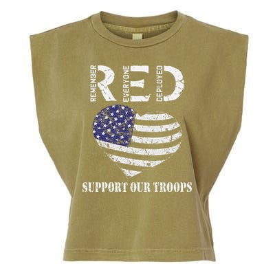 RED Friday Military Support Our Troops Heart Retro US Flag Garment-Dyed Women's Muscle Tee