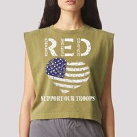 RED Friday Military Support Our Troops Heart Retro US Flag Garment-Dyed Women's Muscle Tee