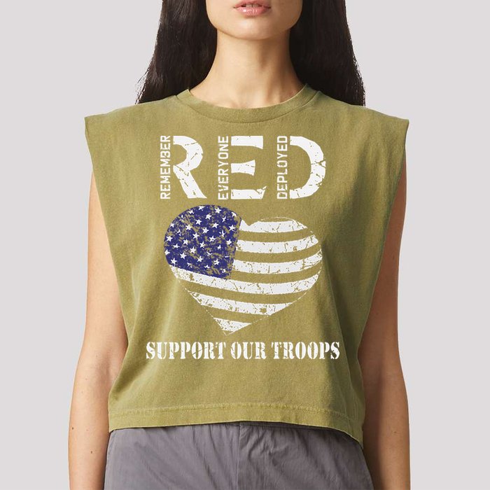 RED Friday Military Support Our Troops Heart Retro US Flag Garment-Dyed Women's Muscle Tee