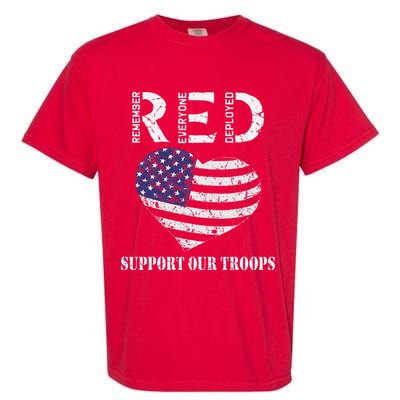 RED Friday Military Support Our Troops Heart Retro US Flag Garment-Dyed Heavyweight T-Shirt