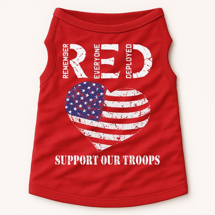 RED Friday Military Support Our Troops Heart Retro US Flag Doggie Tank