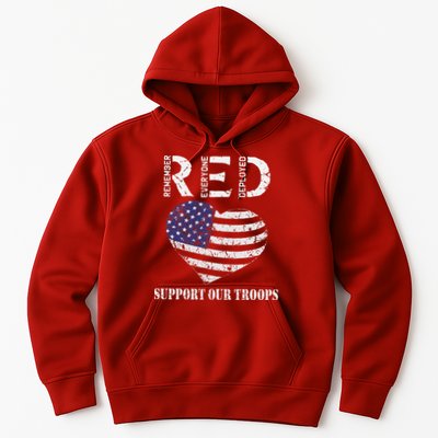 RED Friday Military Support Our Troops Heart Retro US Flag Hoodie