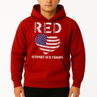 RED Friday Military Support Our Troops Heart Retro US Flag Hoodie