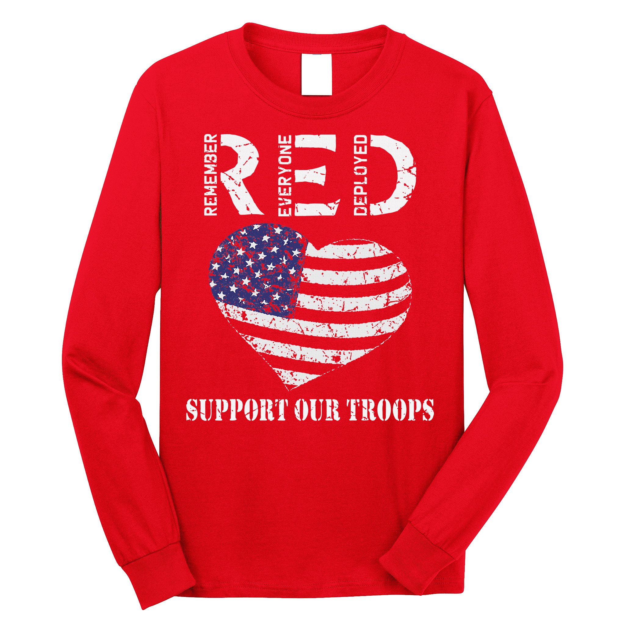 RED Friday Military Support Our Troops Heart Retro US Flag Long Sleeve Shirt