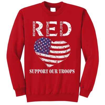 RED Friday Military Support Our Troops Heart Retro US Flag Sweatshirt