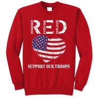 RED Friday Military Support Our Troops Heart Retro US Flag Sweatshirt