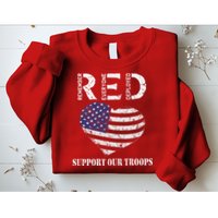 RED Friday Military Support Our Troops Heart Retro US Flag Sweatshirt