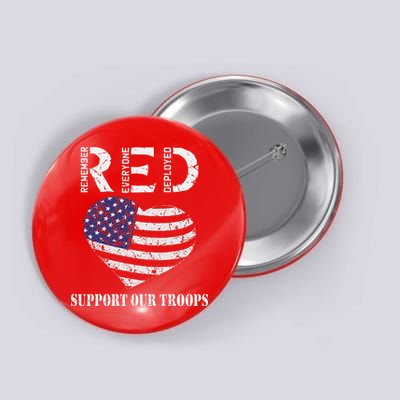 RED Friday Military Support Our Troops Heart Retro US Flag Button