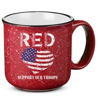 RED Friday Military Support Our Troops Heart Retro US Flag 15oz Campfire Ceramic Mug