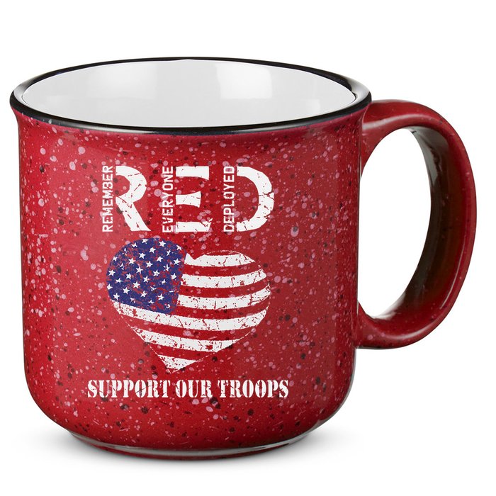 RED Friday Military Support Our Troops Heart Retro US Flag 15oz Campfire Ceramic Mug