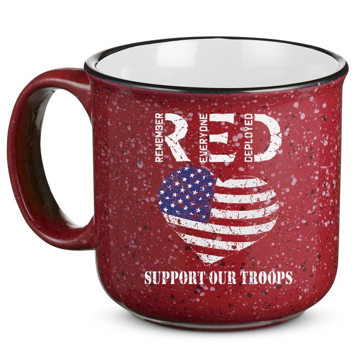 RED Friday Military Support Our Troops Heart Retro US Flag 15oz Campfire Ceramic Mug