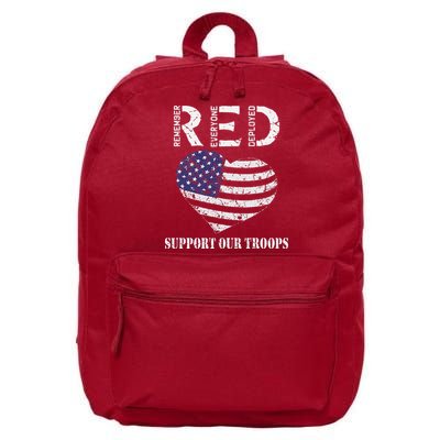 RED Friday Military Support Our Troops Heart Retro US Flag 16 in Basic Backpack