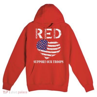 RED Friday Military Support Our Troops Heart Retro US Flag Premium Pullover Hoodie