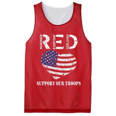 RED Friday Military Support Our Troops Heart Retro US Flag Mesh Reversible Basketball Jersey Tank
