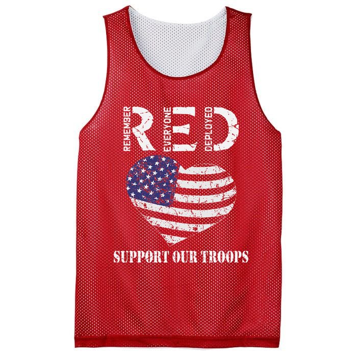 RED Friday Military Support Our Troops Heart Retro US Flag Mesh Reversible Basketball Jersey Tank