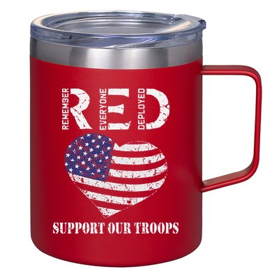 RED Friday Military Support Our Troops Heart Retro US Flag 12oz Stainless Steel Coffee Mug