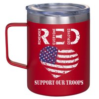 RED Friday Military Support Our Troops Heart Retro US Flag 12oz Stainless Steel Coffee Mug