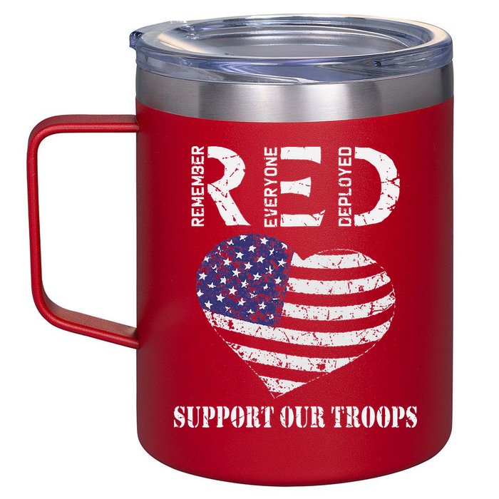 RED Friday Military Support Our Troops Heart Retro US Flag 12oz Stainless Steel Coffee Mug