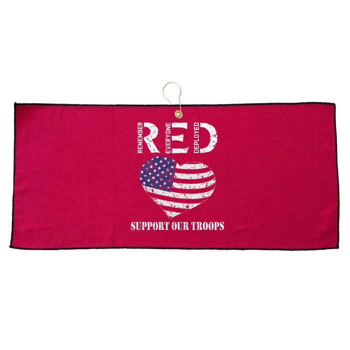 RED Friday Military Support Our Troops Heart Retro US Flag Large Microfiber Waffle Golf Towel