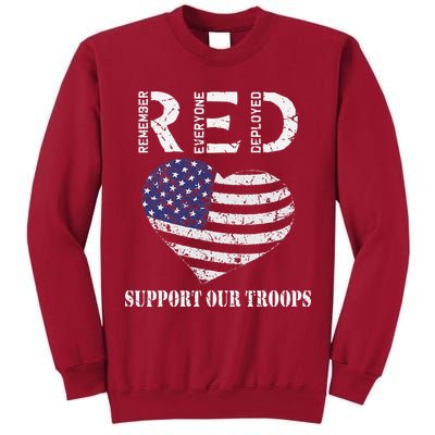 RED Friday Military Support Our Troops Heart Retro US Flag Tall Sweatshirt