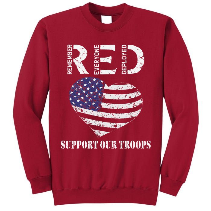 RED Friday Military Support Our Troops Heart Retro US Flag Tall Sweatshirt