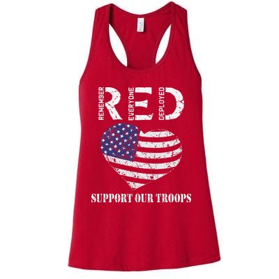 RED Friday Military Support Our Troops Heart Retro US Flag Womens Tank Top