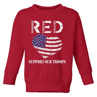 RED Friday Military Support Our Troops Heart Retro US Flag Toddler Sweatshirt