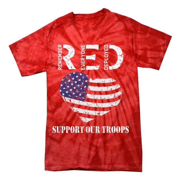 RED Friday Military Support Our Troops Heart Retro US Flag Tie-Dye T-Shirt