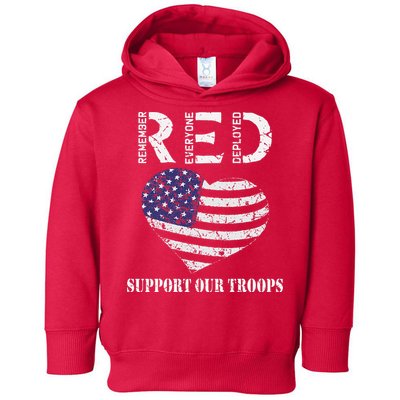 RED Friday Military Support Our Troops Heart Retro US Flag Toddler Hoodie