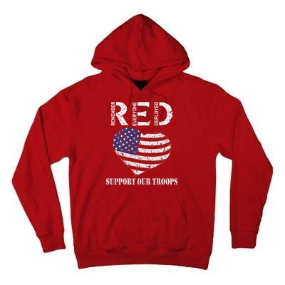 RED Friday Military Support Our Troops Heart Retro US Flag Tall Hoodie