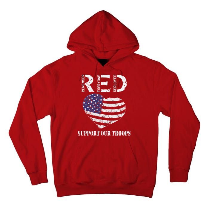 RED Friday Military Support Our Troops Heart Retro US Flag Tall Hoodie