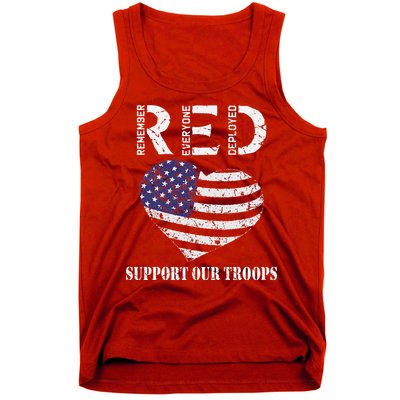 RED Friday Military Support Our Troops Heart Retro US Flag Tank Top