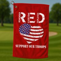 RED Friday Military Support Our Troops Heart Retro US Flag Golf Towel