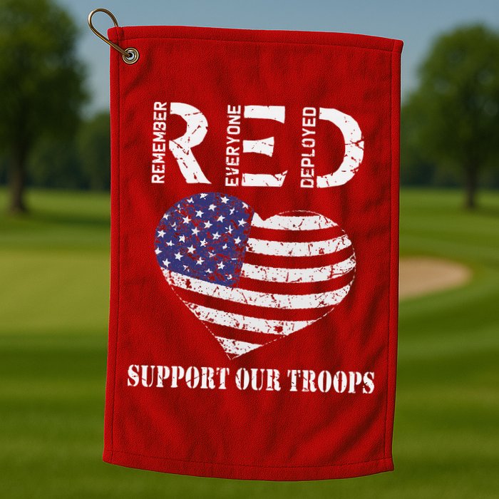 RED Friday Military Support Our Troops Heart Retro US Flag Golf Towel