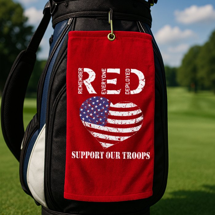 RED Friday Military Support Our Troops Heart Retro US Flag Golf Towel