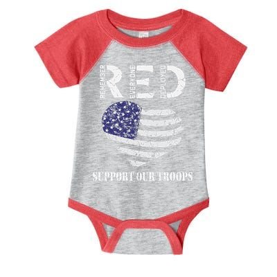 RED Friday Military Support Our Troops Heart Retro US Flag Infant Baby Jersey Bodysuit