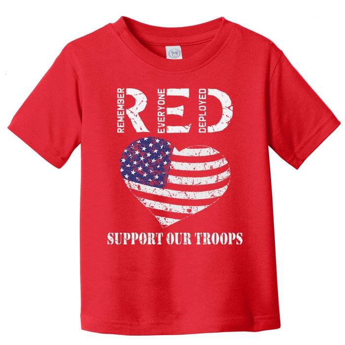 RED Friday Military Support Our Troops Heart Retro US Flag Toddler T-Shirt
