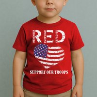 RED Friday Military Support Our Troops Heart Retro US Flag Toddler T-Shirt