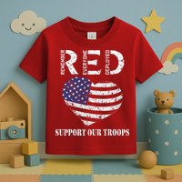 RED Friday Military Support Our Troops Heart Retro US Flag Toddler T-Shirt