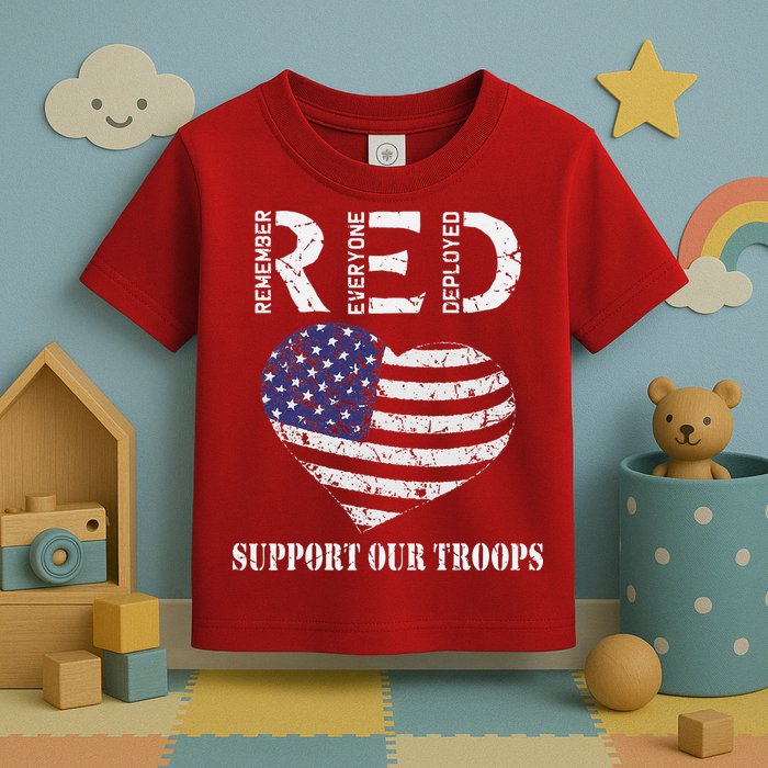 RED Friday Military Support Our Troops Heart Retro US Flag Toddler T-Shirt