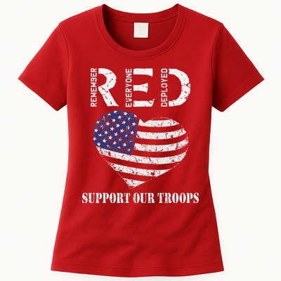 RED Friday Military Support Our Troops Heart Retro US Flag Womens T-Shirt