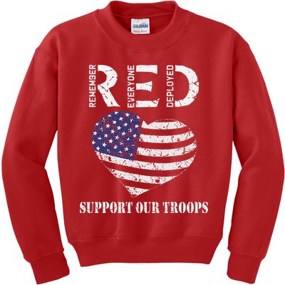 RED Friday Military Support Our Troops Heart Retro US Flag Kids Sweatshirt